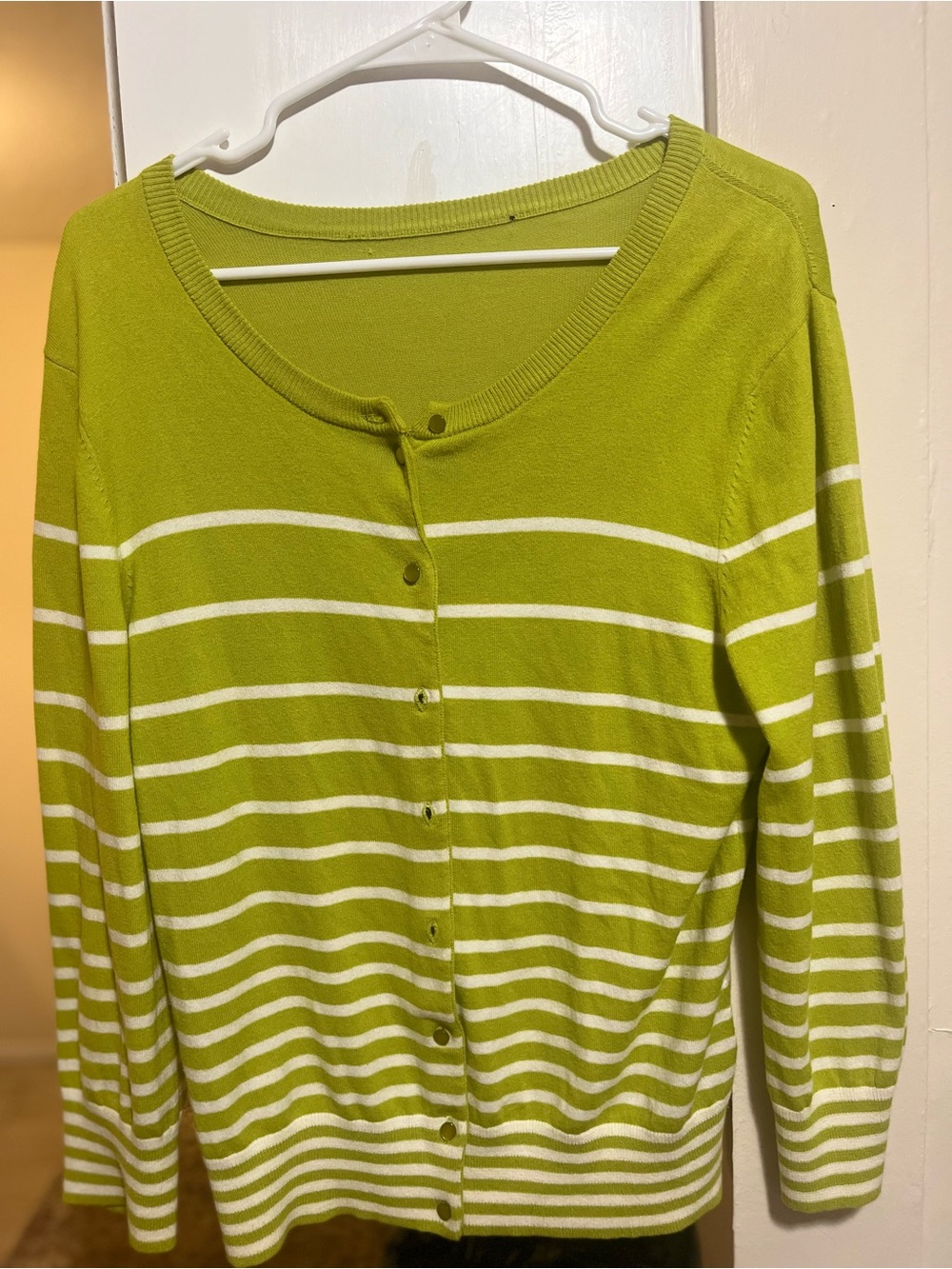 Green Striped Button-Front Women's Top